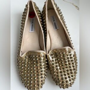 Steve Madden Studlyy Studded Gold Glitter Flats size 9.5 NWT
